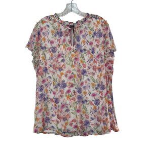 Tamara H Floral Ruffle Sleeve Blouse Shirt Womens 1X Pink Purple New
